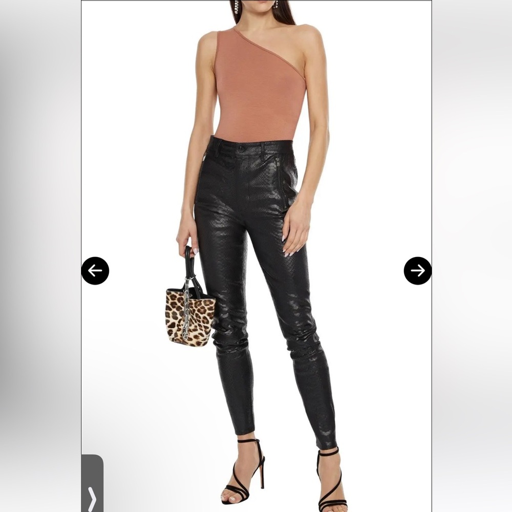 J BRAND LORA SNAKE-EFFECT LEATHER SKINNY PANTS IN BLACK